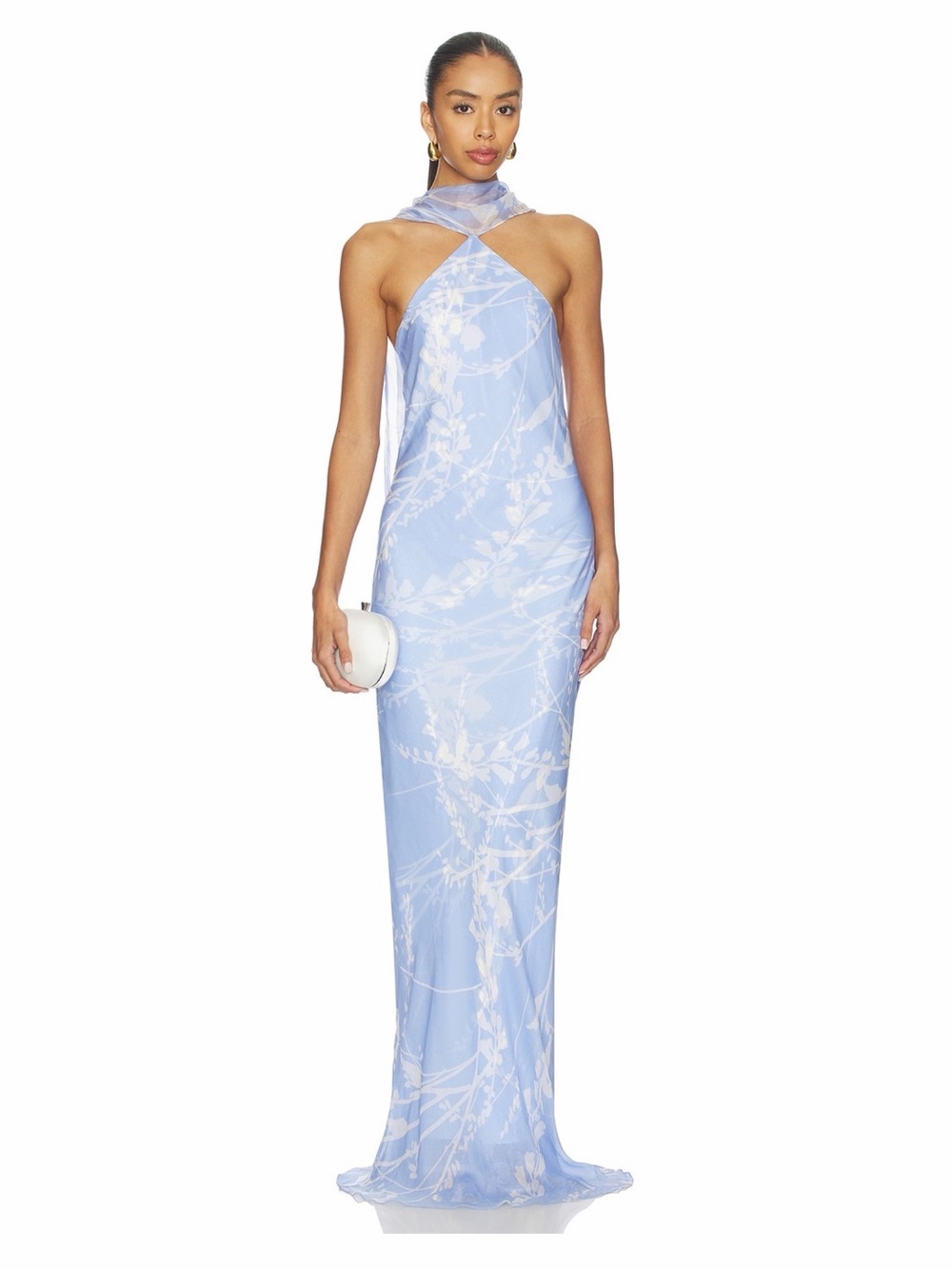 Amanda Uprichard Light Blue and White Halter Maxi Dress